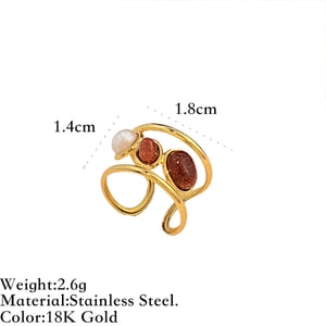 1 Parça Retro Düzensiz Şekil Paslanmaz Çelik Altın Rengi Doğal Taş Yüzük h5