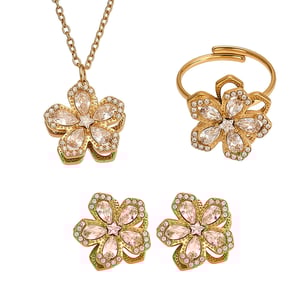 Classic Flower Rotatable Stainless Steel Gold Color Zircon Women's Jewelry Sets h5 Picture6