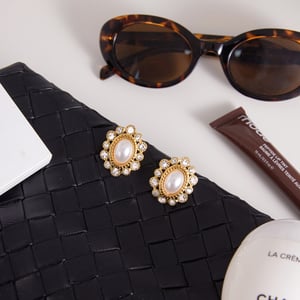 1 Pair Dazzling Circle Stainless Steel Gold Color Zircon Women's Stud Earrings h5 Picture4