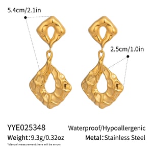 1 Pair Irregular Shape Hammer Pattern Stainless Steel Gold Color Drop Earrings h5 