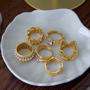 1 Piece Elegant Woven Lace Stainless Steel Gold Color Women's Gemstone Rings h5 Picture3
