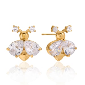 1 Pair Luxurious Bee Zircon Stainless Steel Gold Color Women's Stud Earrings h5