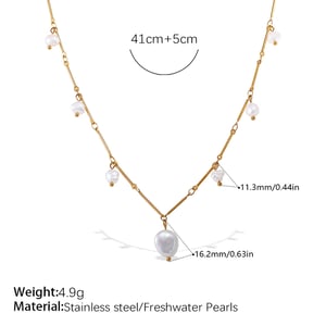 1 Piece Stainless Steel Gold Color Pearl Pendant Necklace h5