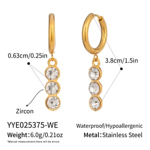 1 Pair Stainless Steel Gold Color Zircon Drop Earrings h5