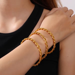 1 Parça Bükülmüş Şekilli Paslanmaz Çelik Altın Renkli Manşet Bileklik h5 Resim4