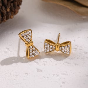 1 Pair Bow Knot Stainless Steel Gold Color Stud Earrings h5 Picture2