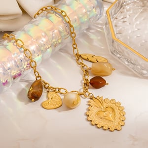 Collier avec pendentif en forme de cœur irrégulier en acier inoxydable pour femme, 1 pièce h5 Image4