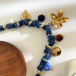1 Piece Flower Heart Resin Gold Color Fabric Pendant Necklace h5 Picture5