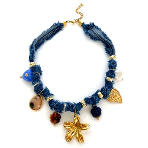 1 Piece Flower Heart Resin Gold Color Fabric Pendant Necklace h5