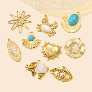 1 Piece Elegant Circle Stainless Steel Gold Color Natural Stone Women's Pendants h5 Picture4