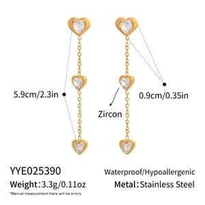 Romantic Heart Tassel Stainless Steel Gold Color Zircon Necklace Set h5