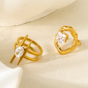 1 Piece Romantic  Elegant Circle Rectangle Stainless Steel  Zircon Women‘s Statement Rings h5 Picture3