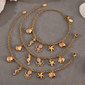 Marine Organism Series Stainless Steel Gold Color Zircon Women's Jewelry Sets h5 Picture4