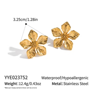 1 Pair Flower Stainless Steel Gold Color  Stud Earrings h5