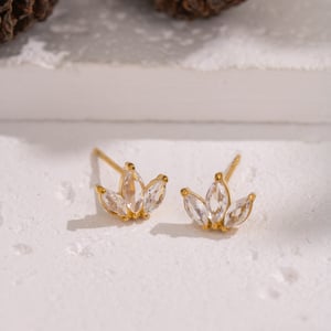 1 Pair Flower Shape Stainless Steel Gold Color Zircon Stud Earrings h5 Picture2