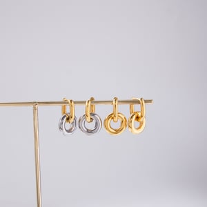1 Pair Simple Circle Mixed Gold&Silver Colors Stainless Steel Women's Hoop Earrings h5 Picture5