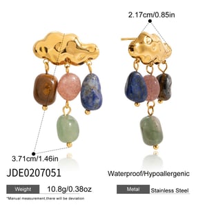 1 Pair Classic Natural Stone Cloud Droplet Stainless Steel Gold Color Women's Drop Earrings h5 Picture2
