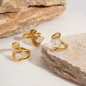 1 Piece Simple Irregular Shape Stainless Steel   Gold Color Women's Gemstone Ring h5 Picture6