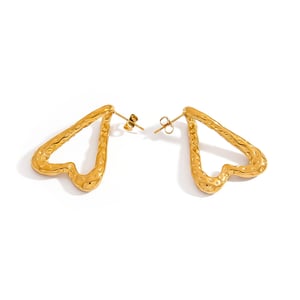 1 Pair Retro Heart Hammer Pattern Stainless Steel  Gold Color  Stud Earrings h5 Picture5