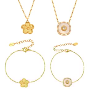 Simple Flower Stainless Steel Gold Color Women's Jewelry Sets h5 Picture8