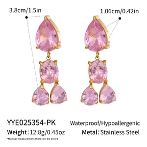 1 Pair Luxurious Series Stainless Steel Gold Color  Pink Zircon Drop Earrings h5