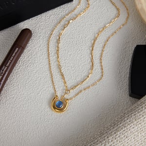1 Stück klassische blaue Harzkreis-Edelstahl-Goldfarben-Damen-Anhänger-Halsketten h5 Bild7