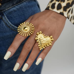 1 Piece  Retro Heart Sun Stainless Steel  Gold Color Women's Statement Rings h5 Picture5