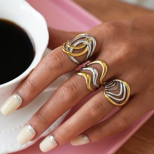 1 Piece Woven Mixed Gold Color And Silver Colors Stainless Steel Women‘s  Statement Rings h5 Picture6