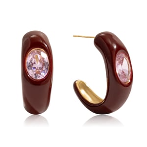 1 Pair Vintage Red Stainless Steel Gold Color Zircon Women's Hoop Earrings h5