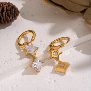 1 Pair Stainless Steel Gold Color Star Zircon Drop Earrings h5 Picture3