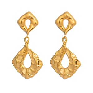 1 Pair Irregular Shape Hammer Pattern Stainless Steel Gold Color Drop Earrings h5 Picture5