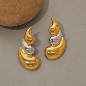 Boucles d&#39;oreilles à tige en acier inoxydable pour femme, 1 pièce, couleurs or et argent mélangées h5 Image4