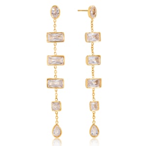 1 Pair Exquisite Rectangle Stainless Steel Gold Color Zircon Women's Dangle Earrings h5