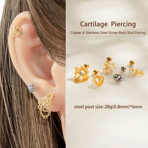 1 Stück Blume Kupfer Gold Farbe Zirkon Piercing Ohrring h5 Bild4