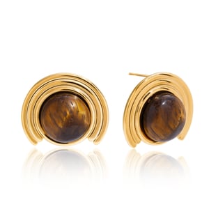 1 Pair Classic Ornate Natural Stone Stainless Steel Gold Color Women's Stud Earrings h5