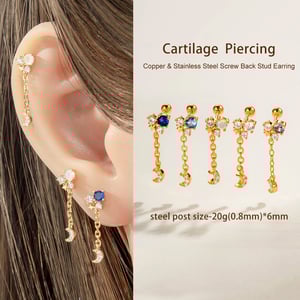 1 Stück Quaste Mond Kupfer Gold Farbe Zirkon Piercing Ohrring h5 Bild4