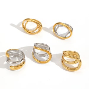 Bague minimaliste en acier inoxydable doré à lignes mixtes, 1 pièce h5 Image3