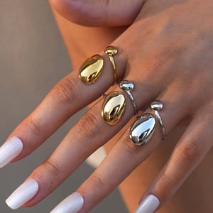 1 Piece Modern Series Oval Stainless Steel Gold Color Statement Rings h5 Picture4