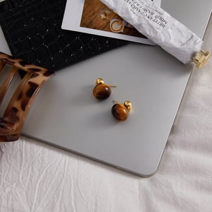 1 Pair Classic Oval Stainless Steel Gold Color Natural Stone Women's Stud Earrings h5 Picture5