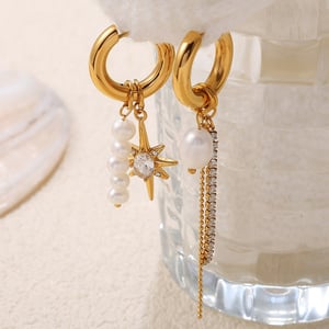 1 Pair Tassel Stainless Steel Gold Color Pearl Dangle Earrings h5 Picture3
