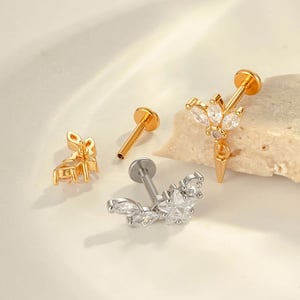1 Piece Geometric Figure Copper Titanium Alloy Gold Color Zircon Women's Piercing Earrings h5 Picture3