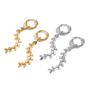 1 Pair Casual Tassel Leaf Stainless Steel Gold Color Dangle Earrings h5 Picture5