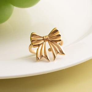 1 Piece Exquisite Bow Knot Stainless Steel Gold Color Statement Rings h5 Picture5