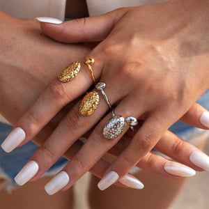 1 Piece Daily Hammer Pattern Stainless Steel Gold Color Statement Rings h5 Picture3