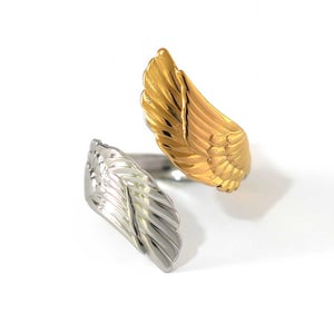 1 Piece Retro Mixed Gold Color And Silver Colors Wings Stainless Steel  Women's Statement Rings h5