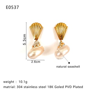 1 Pair Sea Shells Gold Color Drop Earrings h5 Picture2