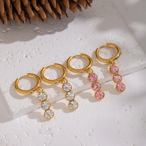 1 Pair Stainless Steel Gold Color Zircon Drop Earrings h5 Picture2