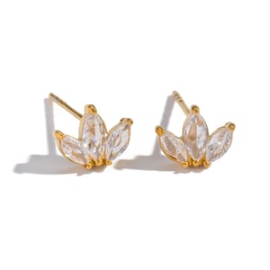 1 Pair Flower Shape Stainless Steel Gold Color Zircon Stud Earrings h5 Picture5