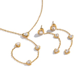 Romantic Heart Tassel Stainless Steel Gold Color Zircon Necklace Set h5 Picture5
