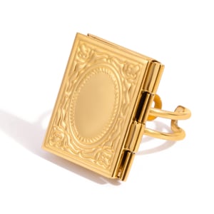 1 Piece Romantic Rectangle Photo Album Stainless Steel Gold Color Statement Rings h5